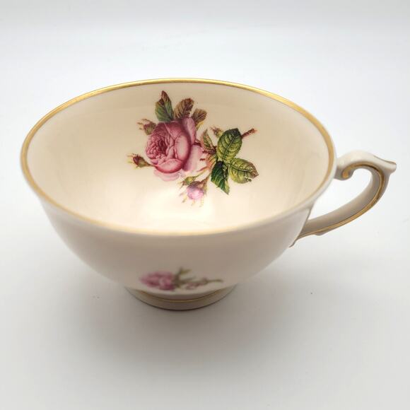 Federal Shape Syracuse China Teacup Victoria Rose Gilt Rim Made in USA Vintage - Picture 1 of 8